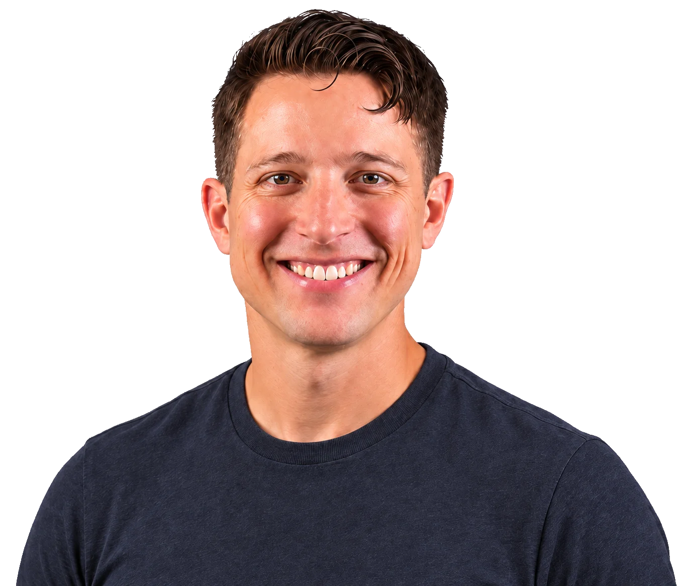Cory Keith smiling in a plain dark navy shirt